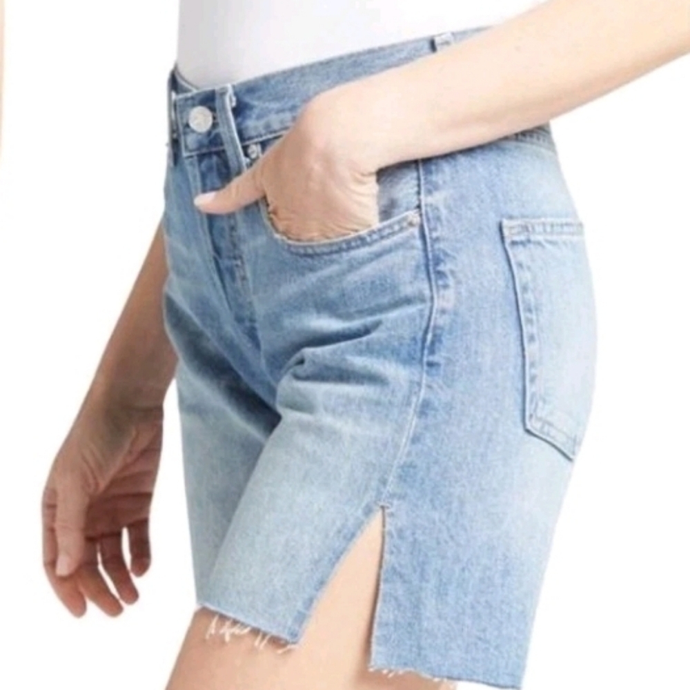 New! Anthropologie Edwin Cai 7" Inseam Distressed Blue Denim Shorts Grunge - Picture 5 of 16